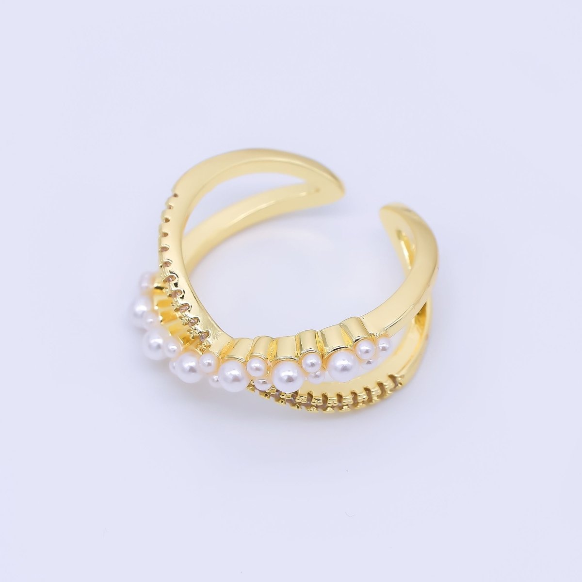 24K Gold Filled Shell Pearl Micro Paved CZ Tied Knot Ring | O1164