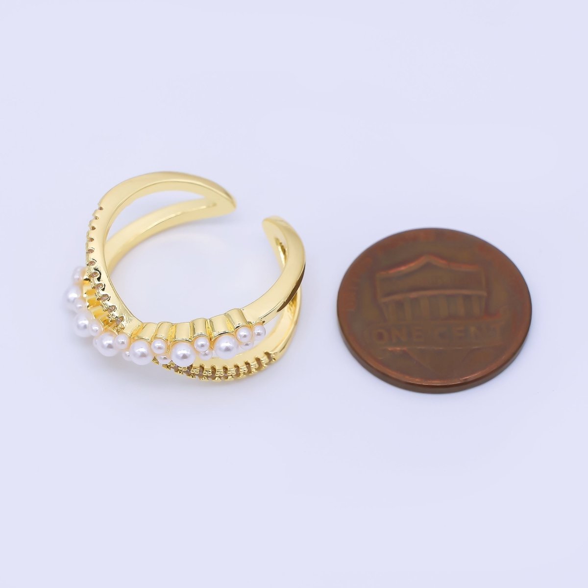24K Gold Filled Shell Pearl Micro Paved CZ Tied Knot Ring | O1164