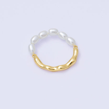 24K Gold Filled Shell Pearl Molten Linear Half Ring | O2007