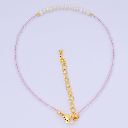 24K Gold Filled Shell Pearl Multifaceted Natural Gemstone Bead 8.66 Inch Bracelet Anklet w. Extender | WA-03718 ~ WA-03740