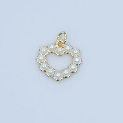 24K Gold Filled Shell Pearl Open Outline Heart Charm | M320