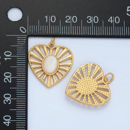 24K Gold Filled Shell Pearl Open Sunburst Heart Charm | X304