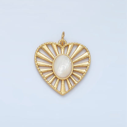 24K Gold Filled Shell Pearl Open Sunburst Heart Charm | X304