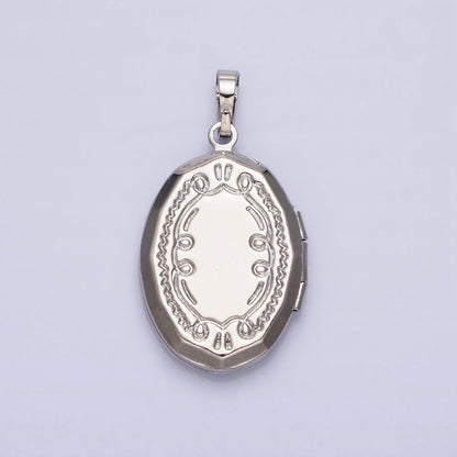 24K Gold Filled Shell Pearl Oval Geometric Engraved Locket in Gold &amp; Silver | AA-367 AA-368