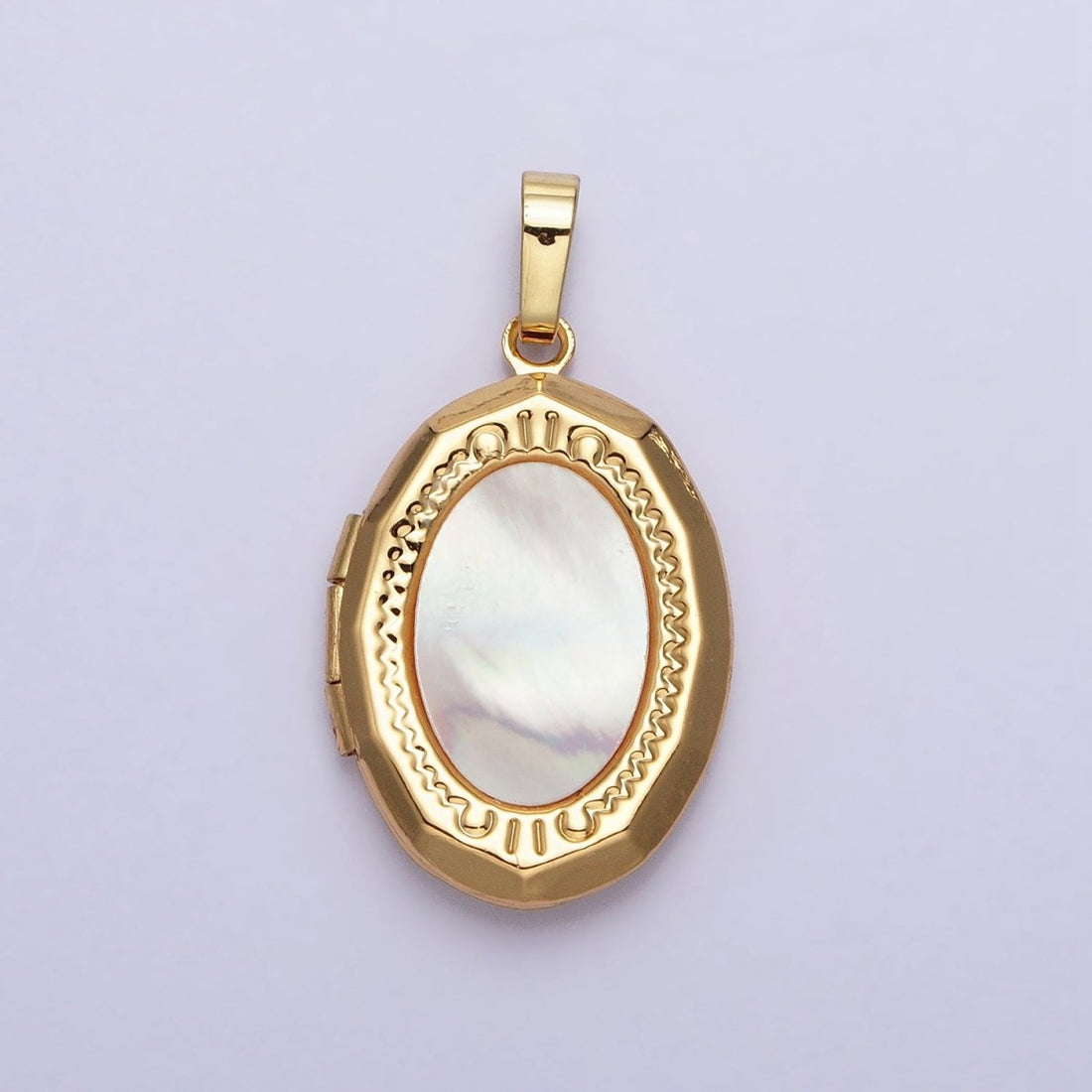 24K Gold Filled Shell Pearl Oval Geometric Engraved Locket in Gold &amp; Silver | AA-367 AA-368
