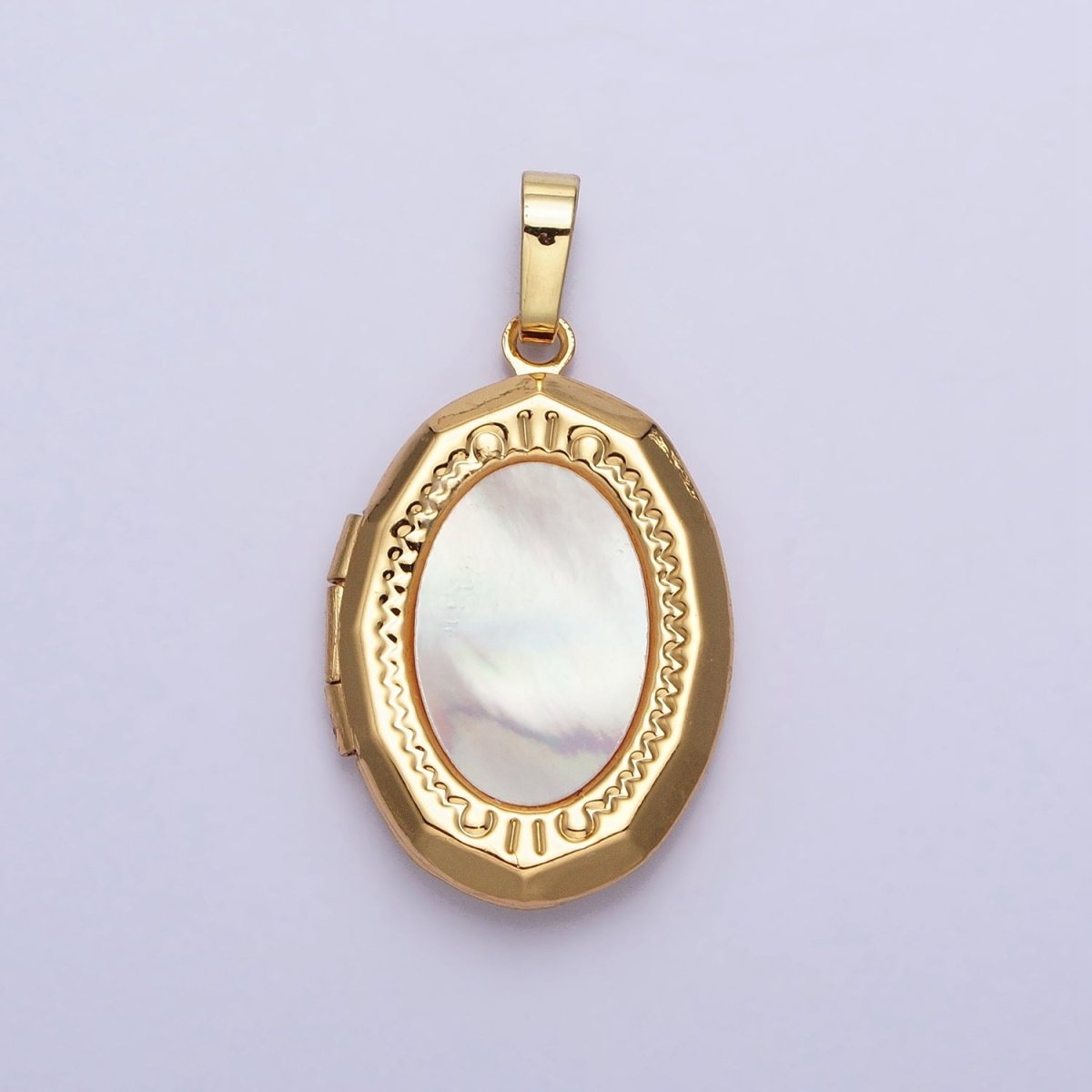 24K Gold Filled Shell Pearl Oval Geometric Engraved Locket in Gold &amp; Silver | AA-367 AA-368