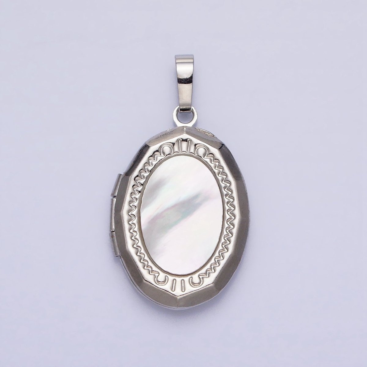 24K Gold Filled Shell Pearl Oval Geometric Engraved Locket in Gold &amp; Silver | AA-367 AA-368
