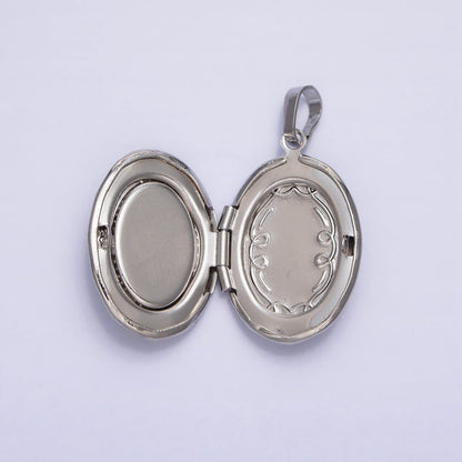 24K Gold Filled Shell Pearl Oval Geometric Engraved Locket in Gold &amp; Silver | AA-367 AA-368