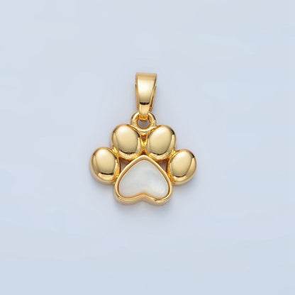 24K Gold Filled Shell Pearl Paw Print Pet Animal Pendant | I846
