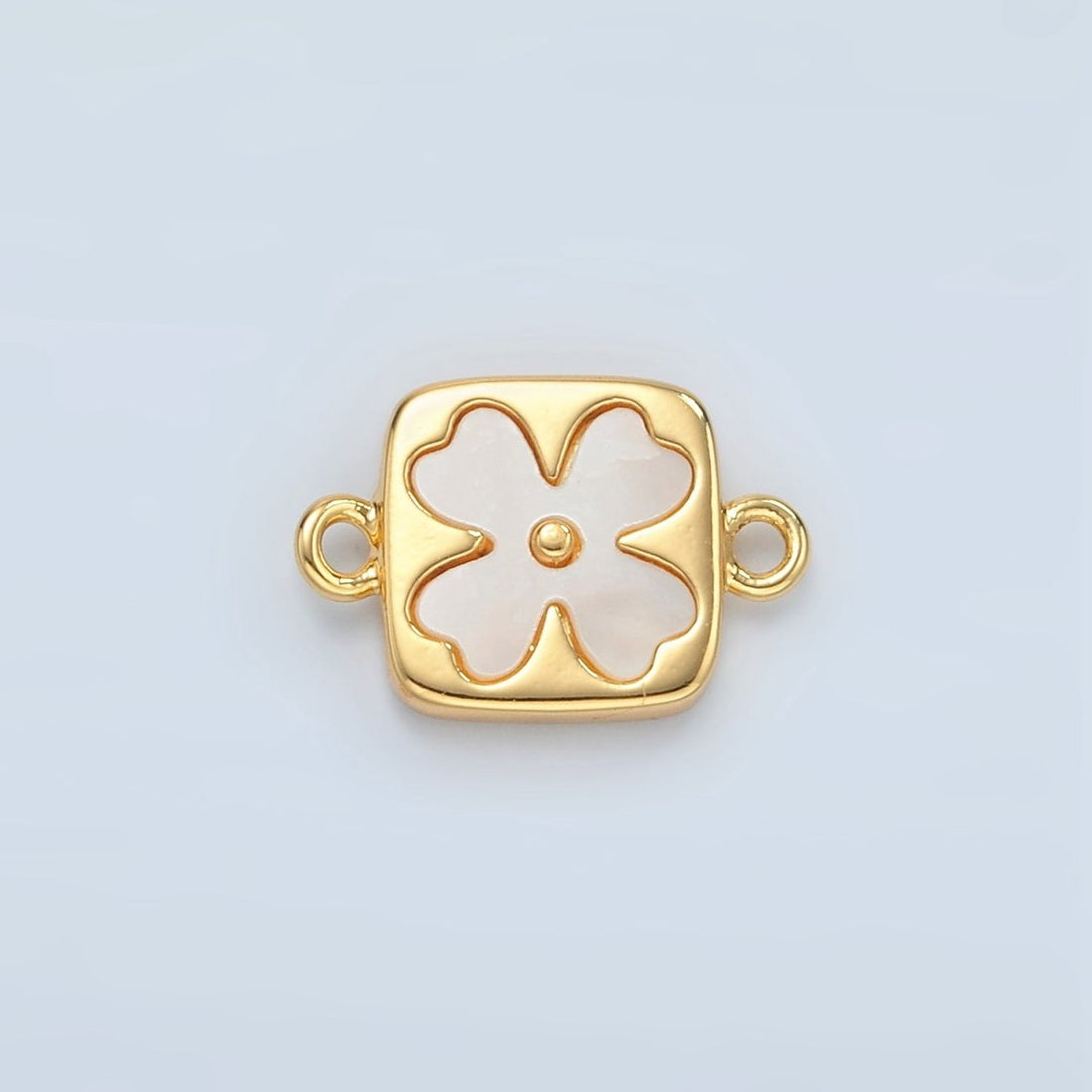 24K Gold Filled Shell Pearl Quatrefoil Flower Square Bezel Connector | F012
