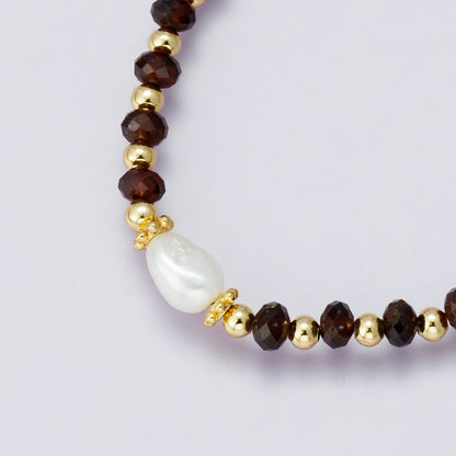 24K Gold Filled Shell Pearl Red Agate Multifaceted Gemstone Ball Paperclip Chain Half 18 Inch Necklace w. Extender | WA-04237