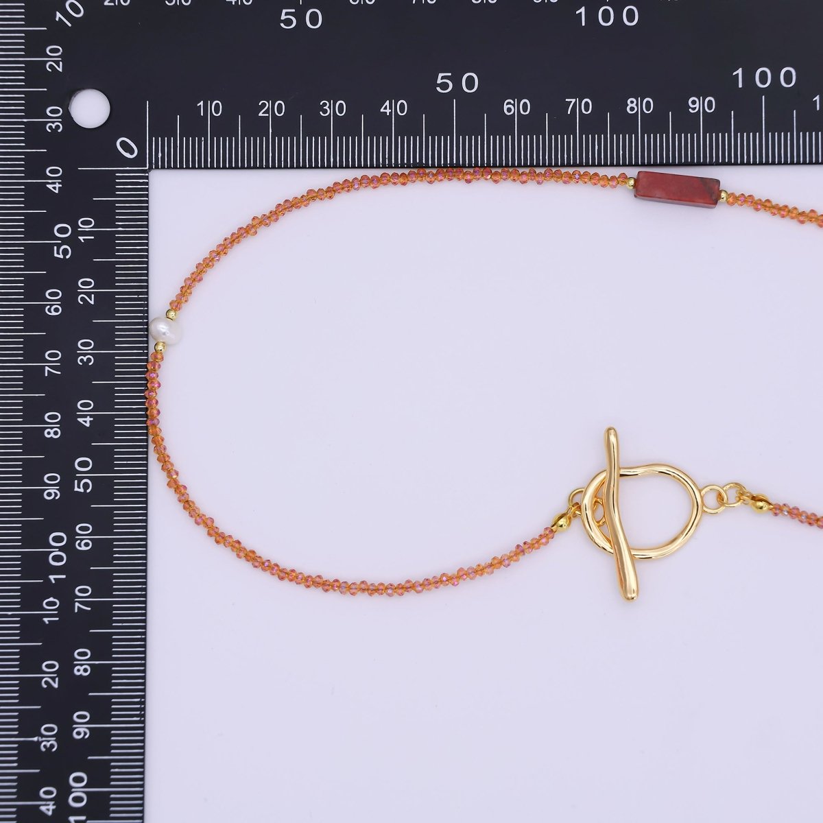 24K Gold Filled Shell Pearl Red Carnelian Orange Crystal Gemstone 40 Inches Necklace | WA-3076