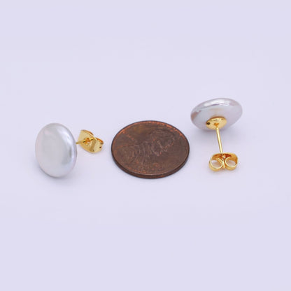 24K Gold Filled Shell Pearl Round Stud Earrings | T185
