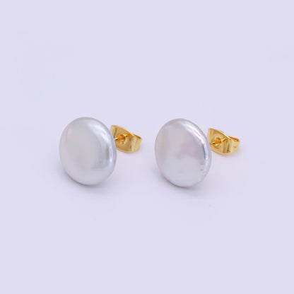24K Gold Filled Shell Pearl Round Stud Earrings | T185