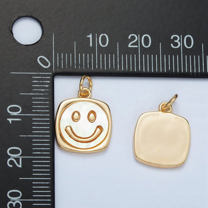 24K Gold Filled Shell Pearl Smiley Face Shell Pearl Stamped Bezel Charm | M566