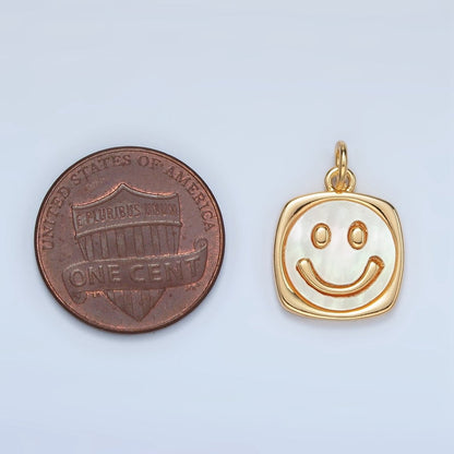 24K Gold Filled Shell Pearl Smiley Face Shell Pearl Stamped Bezel Charm | M566