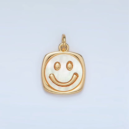 24K Gold Filled Shell Pearl Smiley Face Shell Pearl Stamped Bezel Charm | M566