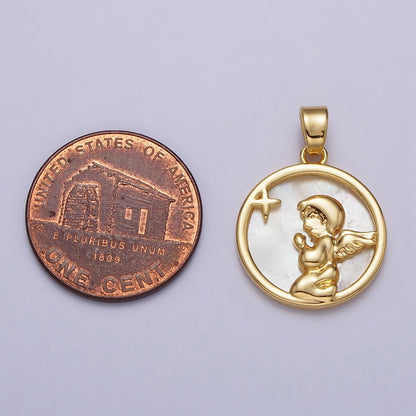24K Gold Filled Shell Pearl Star Cherub Baby Angel Round Pendant | AA112