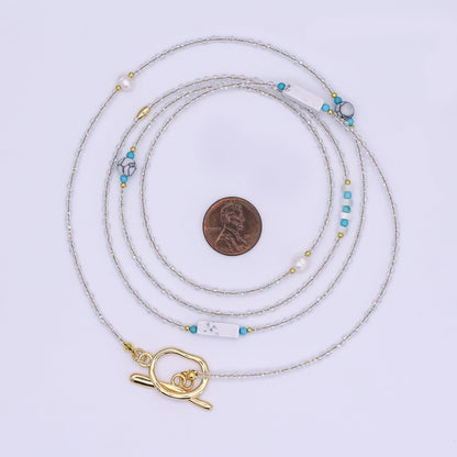 24K Gold Filled Shell Pearl White Howlite Clear Crystal Gemstone 40 Inches Necklace | WA-3078