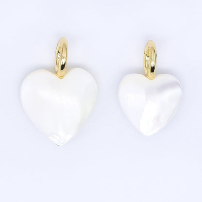 24K Gold Filled Shell Pearl White Pure Love Heart Charm | P-1733 P-1847