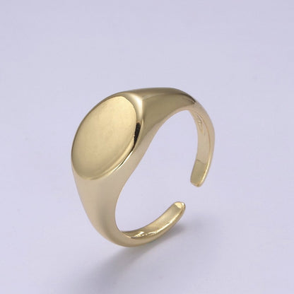 24K Gold Filled Signet Ring, Minimalist Adjustable Stackable Ring, Gift For Him Her | U-470