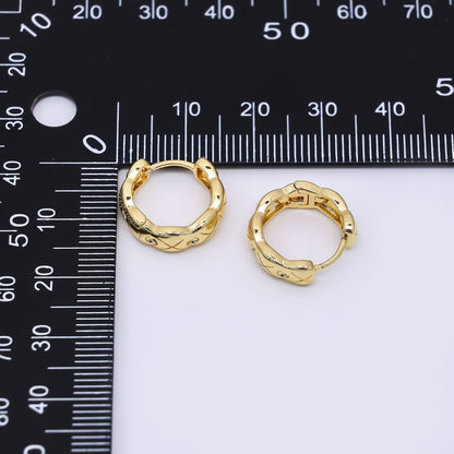 24K Gold Filled Simple Wavy Textured Lever Back Huggie Hoops Earrings | AJ-062