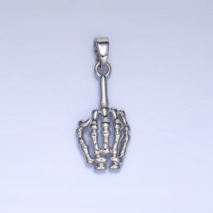 24K Gold Filled 20mm "Middle Finger" Skeleton Hand Gesture Multidimensional Pendant in Gold &amp; Silver | AA993