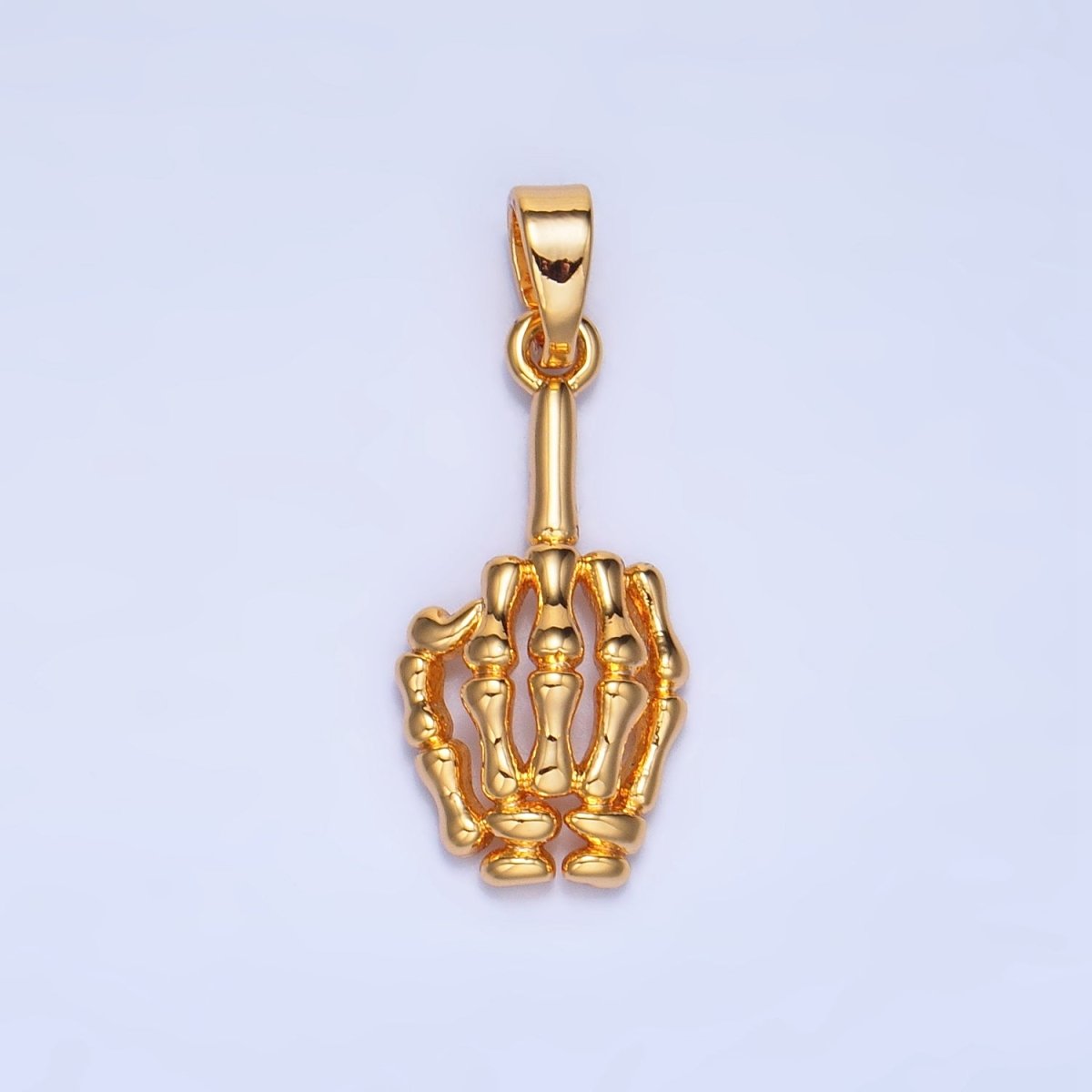 24K Gold Filled 20mm "Middle Finger" Skeleton Hand Gesture Multidimensional Pendant in Gold &amp; Silver | AA993