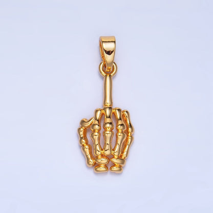 24K Gold Filled 20mm "Middle Finger" Skeleton Hand Gesture Multidimensional Pendant in Gold &amp; Silver | AA993