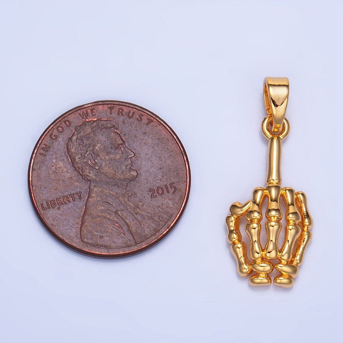24K Gold Filled 20mm "Middle Finger" Skeleton Hand Gesture Multidimensional Pendant in Gold &amp; Silver | AA993
