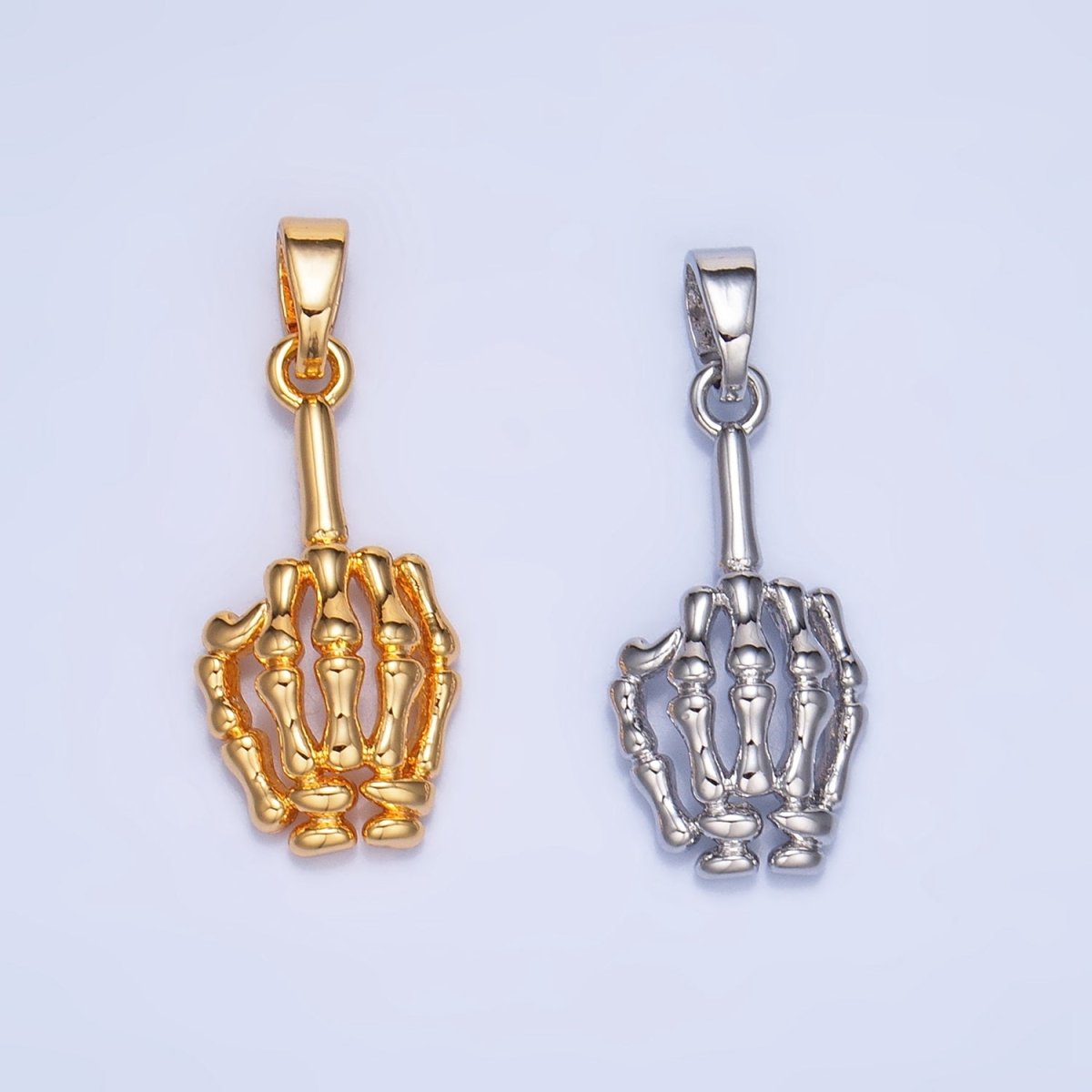 24K Gold Filled 20mm "Middle Finger" Skeleton Hand Gesture Multidimensional Pendant in Gold &amp; Silver | AA993