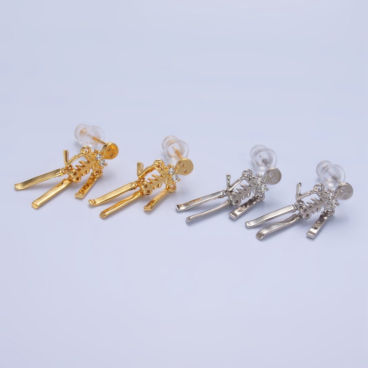 24K Gold Filled Skeleton Human Anatomy Halloween Holiday Stud Earrings in Gold &amp; Silver | P348 P349