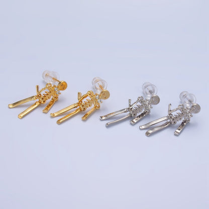 24K Gold Filled Skeleton Human Anatomy Halloween Holiday Stud Earrings in Gold &amp; Silver | P348 P349