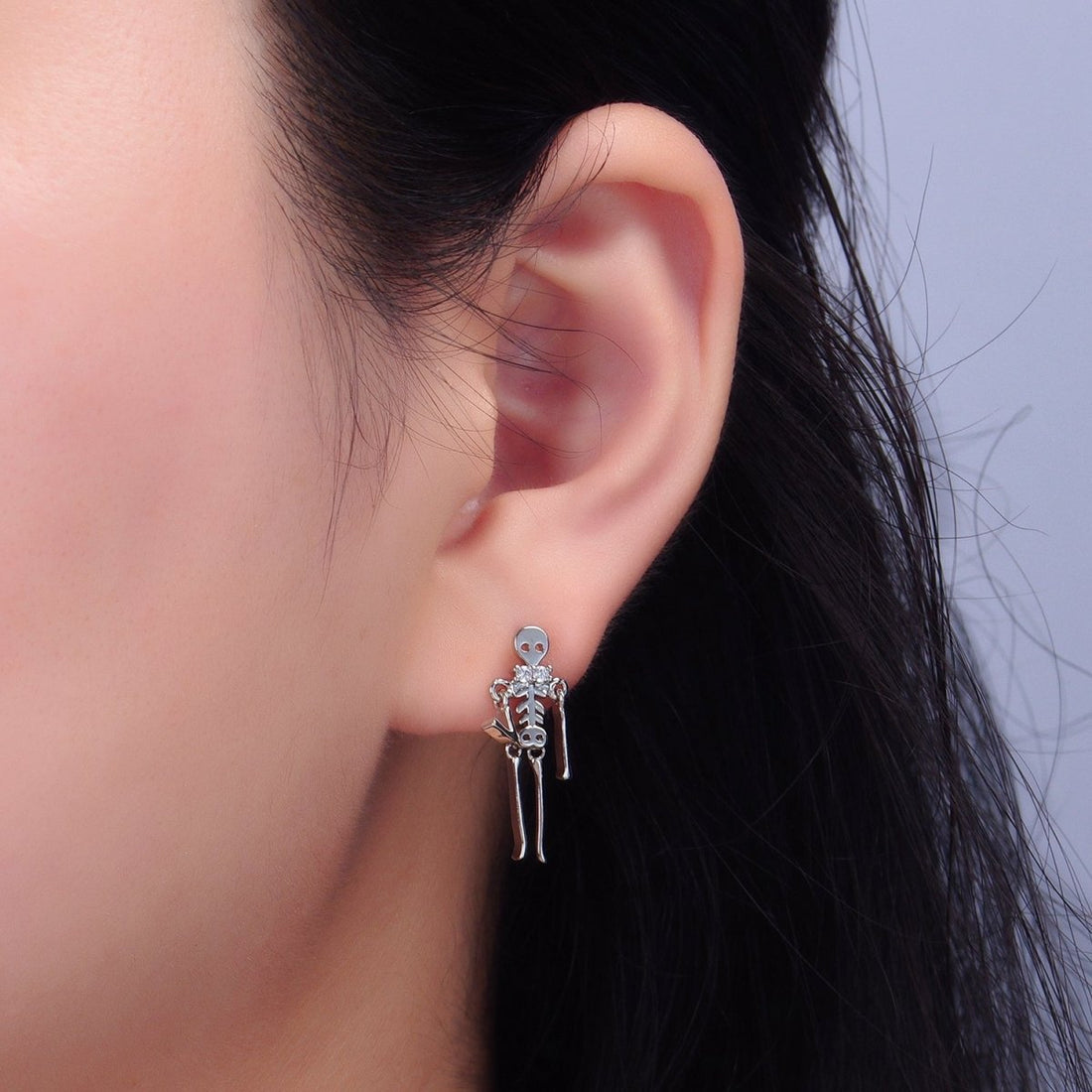 24K Gold Filled Skeleton Human Anatomy Halloween Holiday Stud Earrings in Gold &amp; Silver | P348 P349