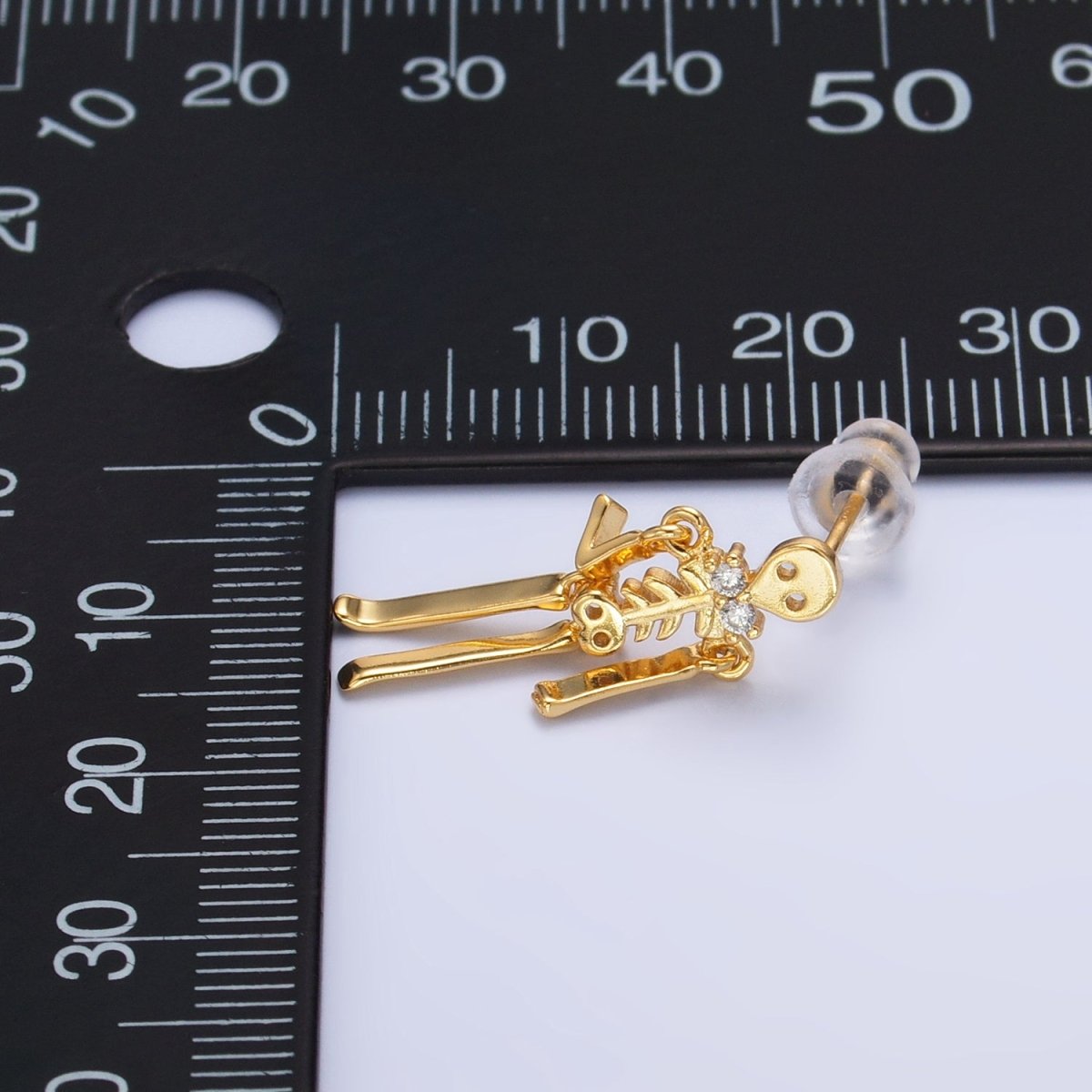 24K Gold Filled Skeleton Human Anatomy Halloween Holiday Stud Earrings in Gold &amp; Silver | P348 P349
