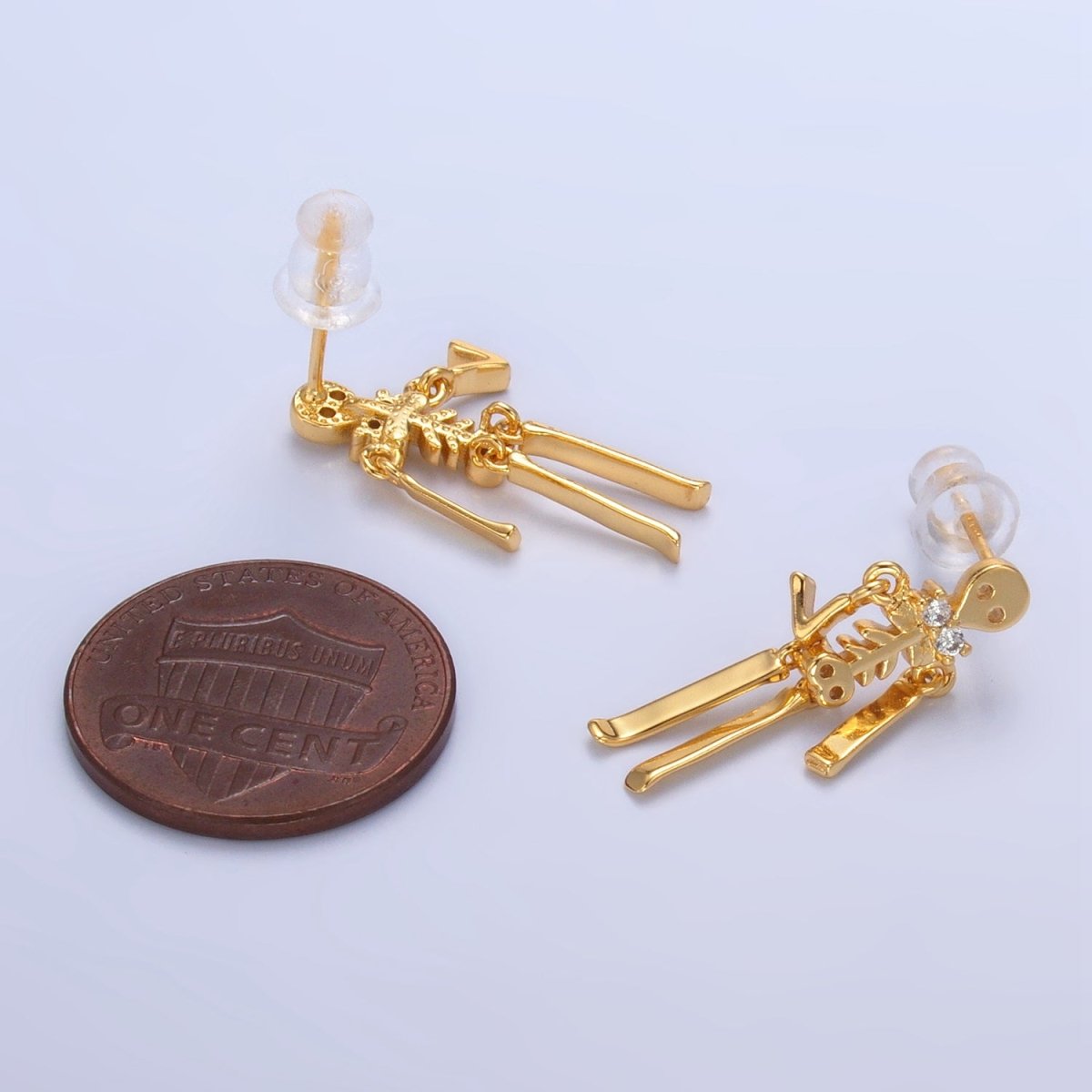 24K Gold Filled Skeleton Human Anatomy Halloween Holiday Stud Earrings in Gold &amp; Silver | P348 P349