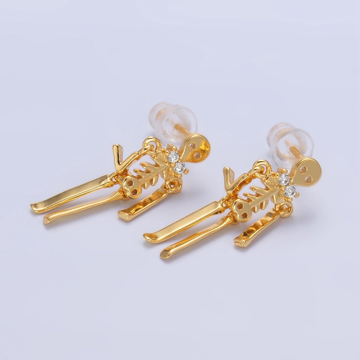 24K Gold Filled Skeleton Human Anatomy Halloween Holiday Stud Earrings in Gold &amp; Silver | P348 P349