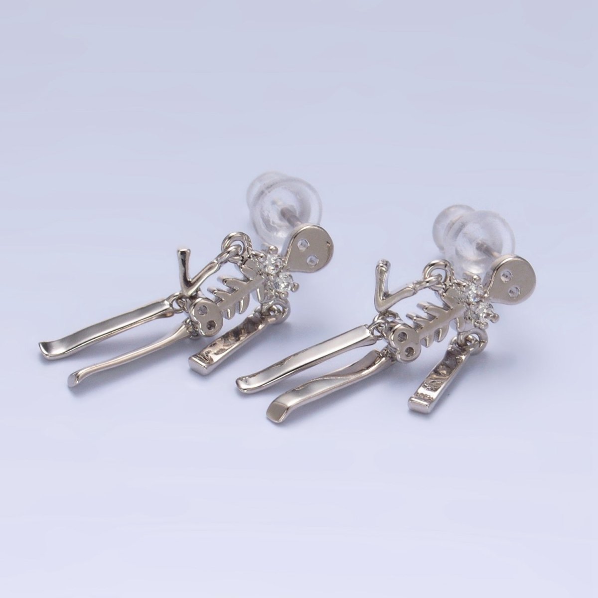 24K Gold Filled Skeleton Human Anatomy Halloween Holiday Stud Earrings in Gold &amp; Silver | P348 P349