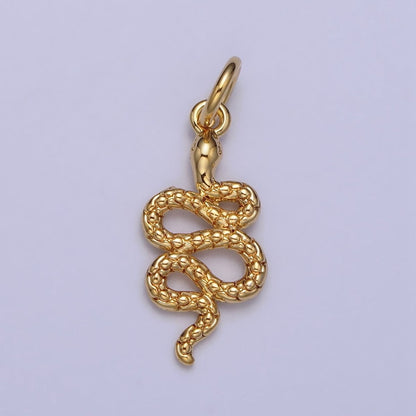 24K Gold Filled Slither Serpent Snake Scale Textured Charm in Gold &amp; Silver | AC252 AC253