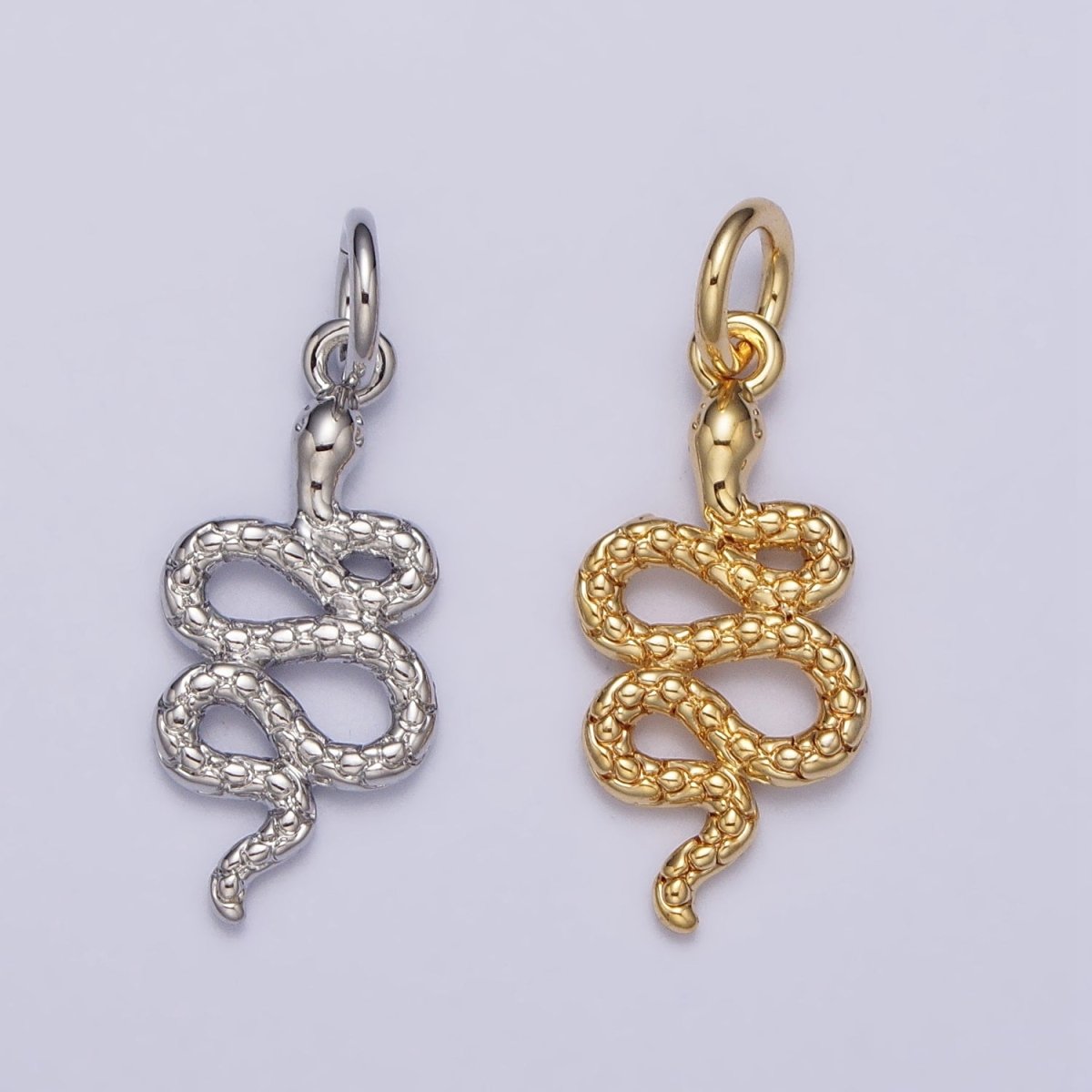 24K Gold Filled Slither Serpent Snake Scale Textured Charm in Gold &amp; Silver | AC252 AC253