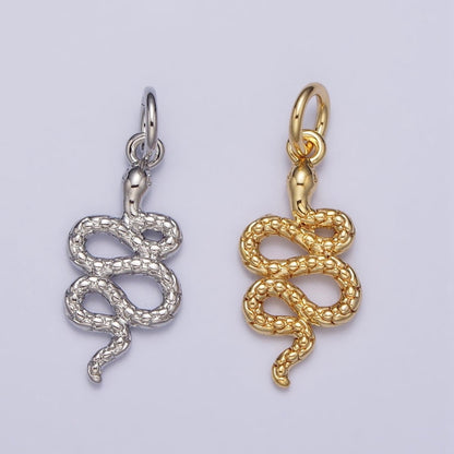 24K Gold Filled Slither Serpent Snake Scale Textured Charm in Gold &amp; Silver | AC252 AC253