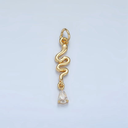 24K Gold Filled Slither Snake Clear CZ Teardrop Drop Charm | E781