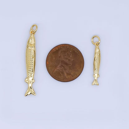 24K Gold Filled Small Sardine charm Under The Sea Ocean Fish Pendant | AJ466 AJ467