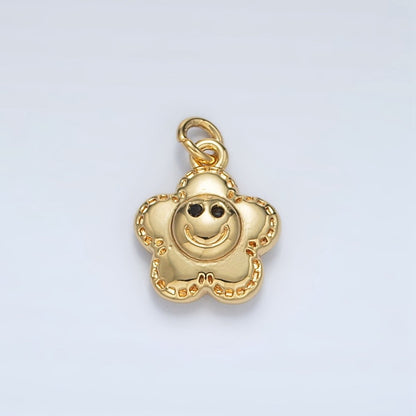 24K Gold Filled Smiley Face Flower Puffed Charm | AC167
