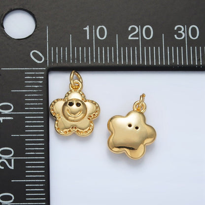 24K Gold Filled Smiley Face Flower Puffed Charm | AC167