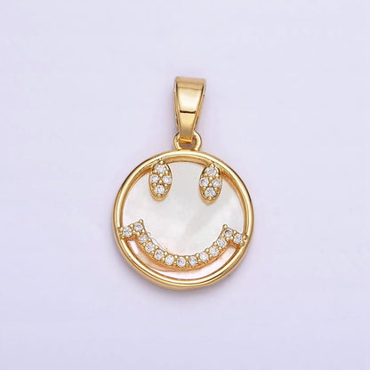 24K Gold Filled Smiley Face Micro Paved CZ Shell Pearl Round Pendant | AA584