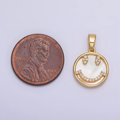 24K Gold Filled Smiley Face Micro Paved CZ Shell Pearl Round Pendant | AA584