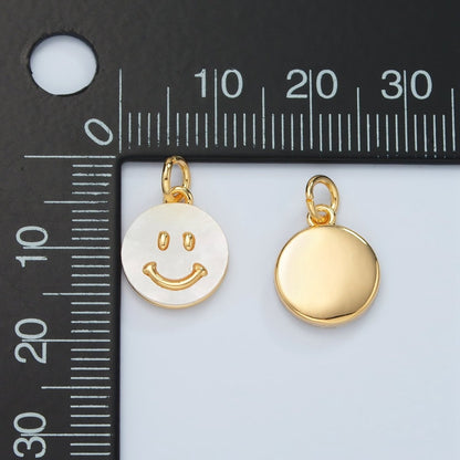 24K Gold Filled Smiley Face Shell Pearl Round Charm | D692