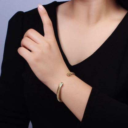 24K Gold Filled Snake Pattern Textured Cuff Bangle Bracelet in Silver &amp; Gold | WA-1914 WA-1915 Clearance Pricing