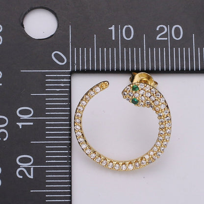 24k Gold Filled Snake Stud Earring, Micro Pave Snake Earring for DIY Earring Craft Supply Jewelry Making Supply Silver Serpent Earring Stud Q-140 Q-141